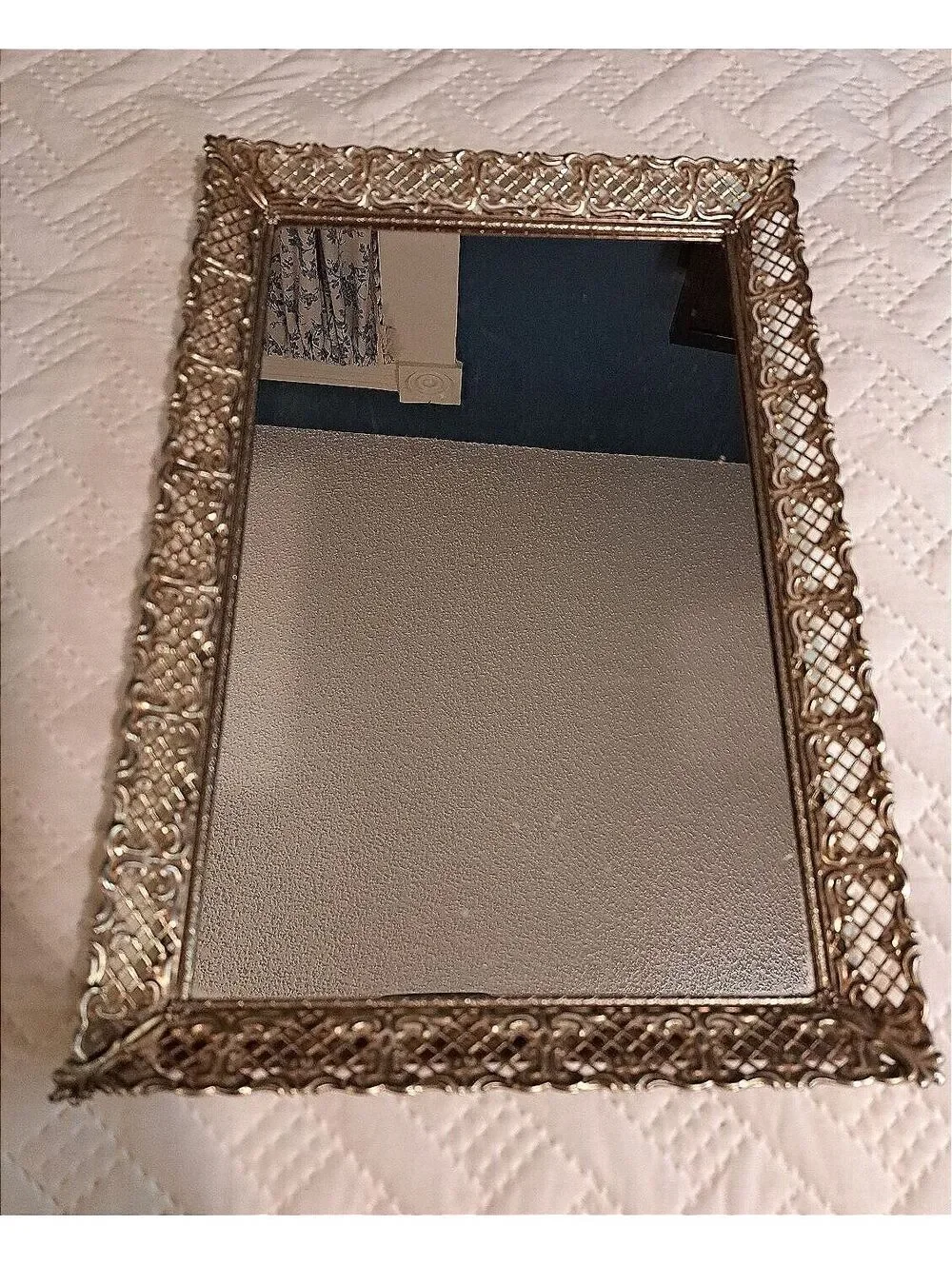 Vintage Silver Filigree Mirror/Vanity Tray- Dressing Table or Wall 15.5